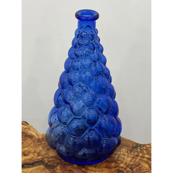 Cobalt Blue Vintage Glass Vase Bubble Mid Century Genie Bottle 10.5" Tall - Picture 3 of 6